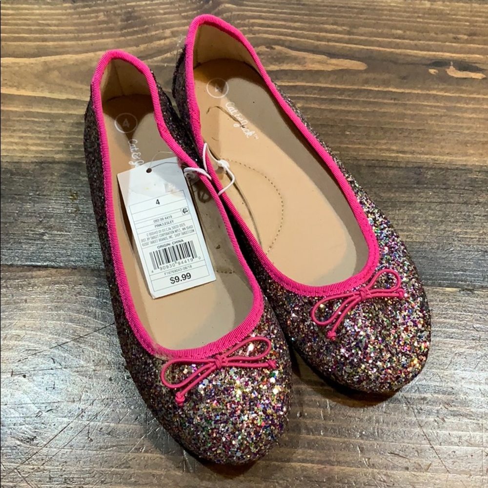 Cat and Jack Lesley Glitter Ballet Flats Sz 4